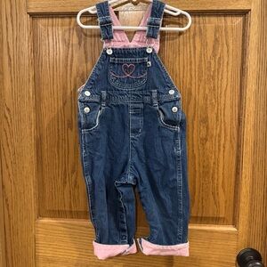 Sprockets Denim Overalls Pink Heart Embroidery 24M Baby Girls